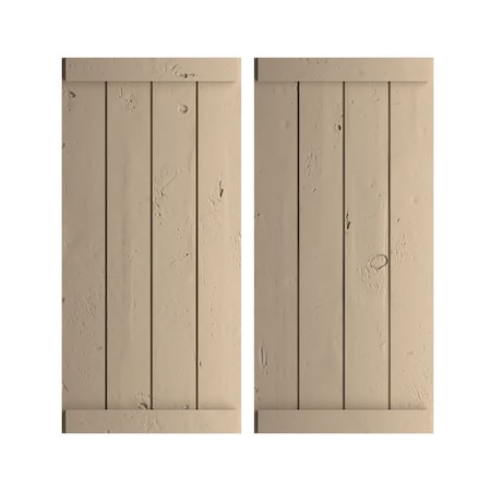 Rustic Four Board Joined Board-n-Batten Knotty Pine Faux Wood Shutters W/End Batten, 22W X 76H